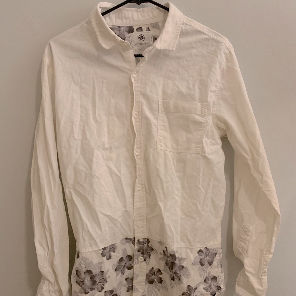 White long sleeve floral button up